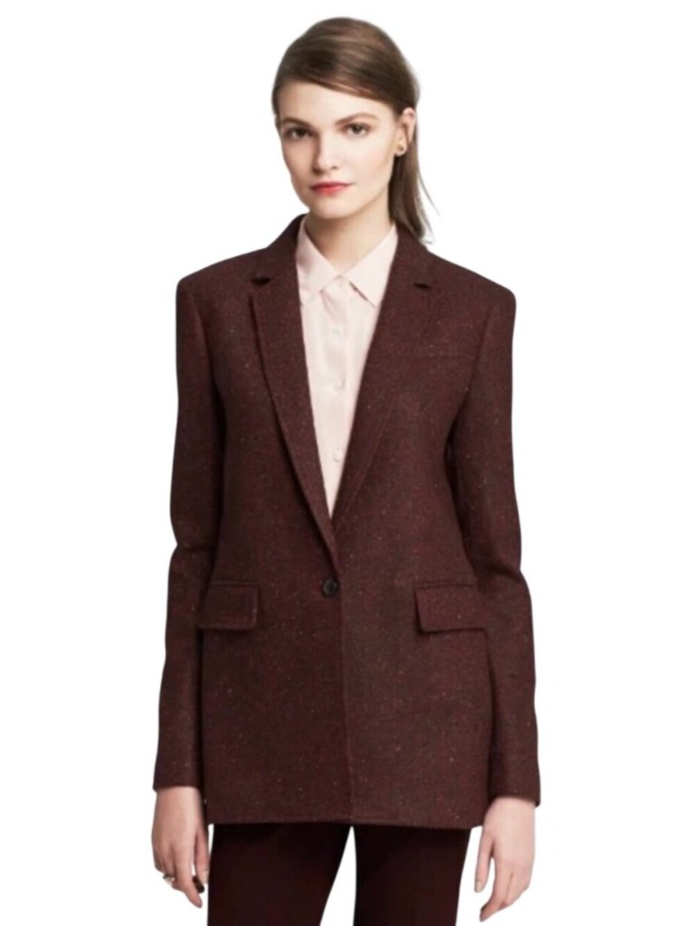 Banana Republic Burgundy Tweed Blazer Size 12 Wool Blend One-Button business pro